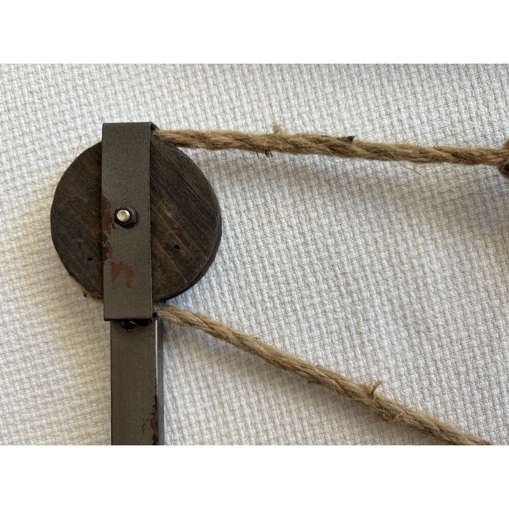 Pulley Mounting Brackets With Hook Rustic Vintage Inspired Metal Wood Twine Set - Picture 9 of 10